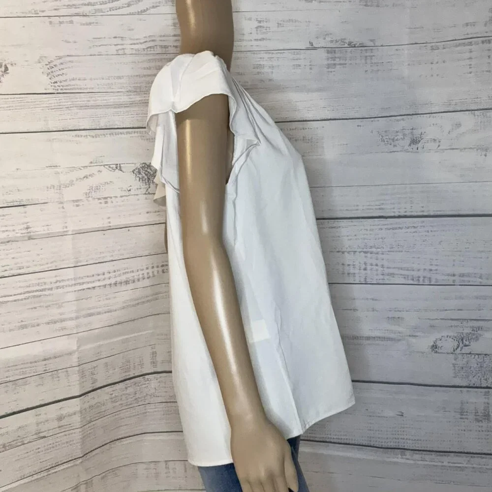 NWOT Light Beige Butterfly Sleeve V Neck Blouse - Picture 3 of 6